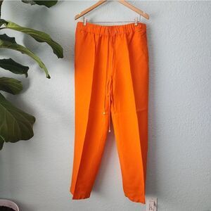 Ashley Stewart linen blend back elastic waistband w/ tie side pockets pants